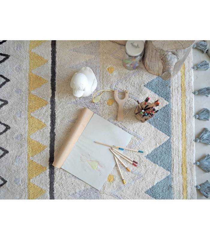 Lorena Canals machinewasbaar tapijt 140x200cm Azteca Natural Vintage Blue Large - Image 3